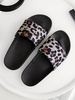 Sandales Pantoufles Gris Bout Rond Slip-On Sandal Slides Leopard Beach Femmes Chaussures