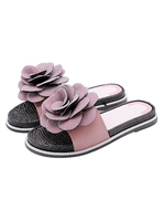 Sandales Pantoufles Noir Bout Rond Fleurs Slip-On Sandal Slides Chaussures Femmes