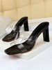 Sandales Pantoufles Noir Carré Toe Slip-On Sandal Slides Chaussures Femmes