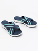 Sandales pantoufles pour femmes bleu marine bout rond talon plat en cuir PU pantoufles dété décontractées