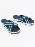 Sandales pantoufles pour femmes bleu marine bout rond talon plat en cuir PU pantoufles dété décontractées