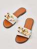Sandales pantoufles pour femmes; bout carré blanc; talon plat; pantoufles dété décontractées en cuir PU