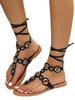 Sandales Plate Femme avec Bride à Lacets Creusant avec Bout Ouvert Unicolore
