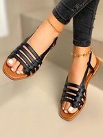 Sandales plates à bout ouvert en cuir PU pour femmes