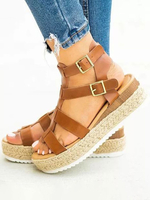 Sandales plates à bout ouvert en faux cuir pour femmes
