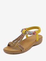 Sandales Plates Bohème En Cuir PU Clouté Sangle En T Chaussures Décontractées