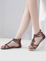 Sandales plates Boho bordées dorteil T Type Sandales perlées Sandales Chaussures