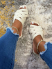 Sandales plates en cuir PU à enfiler pour femmes; bout ouvert