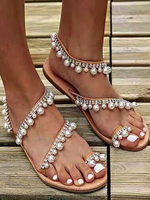 Sandales plates en cuir PU à enfiler pour femmes; bout ouvert