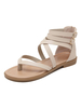 Sandales plates en cuir PU à enfiler pour femmes; bout rond