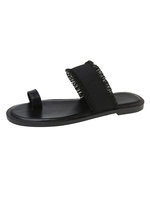 Sandales plates en cuir PU à enfiler pour femmes; bout rond