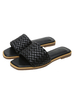 Sandales plates en cuir PU tissé à enfiler pour femmes; bout rond