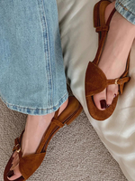 Sandales plates en daim pour femmes chaussures plates à bout ouvert et bride arrière