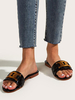 Sandales Plates Femmes à Cuir Synthétique avec Bout Ouvert avec Boucle en Métales Bicolores