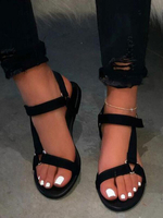 Sandales Plates Femmes à Cuir Synthétique Femmes avec Bout Ouvert avec Boucles Unicolore Sandales Plates Femmes
