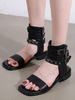 Sandales plates gladiateur noir en cuir Synthétique bout carré Synthétique semelle en caoutchouc sandales plates pour femmes