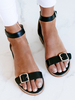 Sandales plates noires pour femmes avec boucle en cuir PU plat sandales plates dété chic