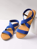 Sandales plates pour femme; talon plat bleu; sandales décontractées en textile dété