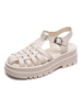 Sandales Plates pour Femmes Plage Découpées Tissées Bout Rond Slip-On Sandales en Cuir PU