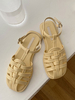 Sandales plates pour femmes; sandales à bride à la cheville en cuir PU plat académique jaune