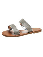Sandales plates pour femmes Sandales confortables en cuir PU à bout rond