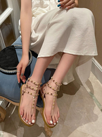 Sandales plates pour femmes Sandales plates en cuir PU à talons ouverts et bouts ouverts chics