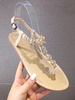 Sandales plates pour femmes strass bout rond en cuir PU talons décontractés en T