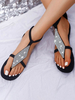 Sandales plates pour femmes strass chic bout ouvert sandales en cuir PU