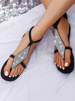 Sandales plates pour femmes strass chic bout ouvert sandales en cuir PU