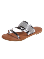 Sandales plates pour femmes Strass chics Bout rond Slip-On Sandales en cuir PU