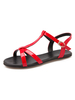 Sandales plates rouges femmes ouvertes Toe T Type Buckle Sandal Shoes