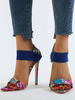 Sandales pour femmes bleu imprimé bout ouvert sandales à talons aiguilles