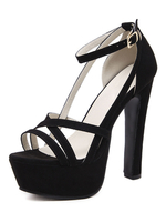 Sandales pour femmes Chunky Heel Chic Peep Toe Ankle Strap Sandales noires