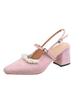 Sandales pour femmes Chunky Heel Pearls Sandals Romantic Strap Adjustable Pointed Toe Sandals