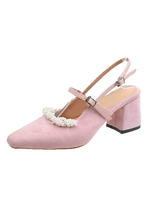 Sandales pour femmes Chunky Heel Pearls Sandals Romantic Strap Adjustable Pointed Toe Sandals