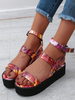 Sandales pour femmes dos nu motif imprimé PU cuir dos nu sandales plates rouges