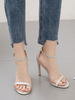 Sandales pour femmes Peep Toe Talon aiguille Chic Argent paillettes tissu cheville sangles sandales