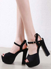 Sandales pour femmes Sandales à talons épais Chic Peep Toe Back Tie Sandales noires