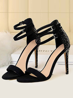 Sandales pour femmes Talon aiguille Chic Sandales à bout ouvert Dos Sandales en strass