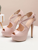 Sandales pour femmes Talon aiguille Sandales noires Peep Toe Criss Cross Chaussures pour femmes