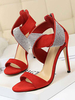 Sandales pour femmes Talon aiguille Strass Sandales Chic à bout ouvert Sandales rouges