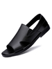 Sandales pour hommes à bout ouvert en cuir de vachette semelle en caoutchouc noir chaussures plates
