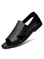 Sandales pour hommes à bout ouvert en cuir de vachette semelle en caoutchouc noir chaussures plates