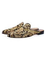 Sandales pour hommes Mules à semelle en caoutchouc avec strass brodés et œuvres dart à enfiler