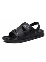 Sandales pour hommes Slip-On Color Block en cuir PU Semelle fendue Casual Sandales plates noires