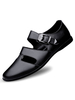 Sandales pour hommes Slip-On en cuir de vachette semelle en caoutchouc sandales plates noires