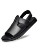 Sandales pour hommes Slip-On en cuir de vachette semelle en caoutchouc sandales plates noires