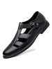 Sandales pour hommes Slip-On en cuir de vachette semelle en caoutchouc sandales plates noires