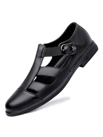 Sandales pour hommes Slip-On en cuir de vachette semelle en caoutchouc sandales plates noires