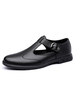 Sandales Pour Hommes Slip-On En Cuir De Vachette Semelle En Caoutchouc Sandales Plates Noires